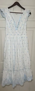 Rachel Zoe Maxikleid weiß blau 100% Baumwolle Ösen Gr. 2 Cottagecore Boho - Bild 1 von 7