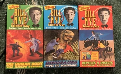 Bill Nye Science Guy (3 VHS Lot) Human Body - Dinosaurs - Reptiles New Disney Foto 1 de 4