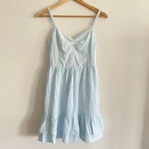 Hollister Blue Gingham Babydoll Gingham Dress XS Tie Back Cottagecore Summer Y2K - Picture 1 of 13