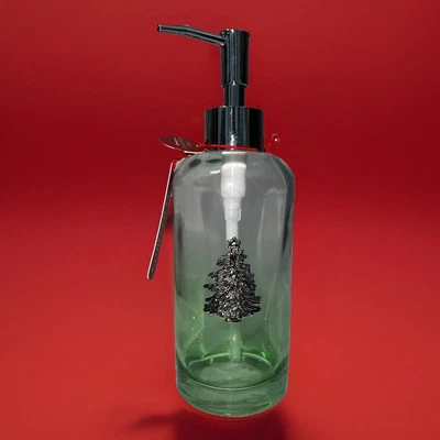 Dispensador de loción/jabón de vidrio verde de Navidad árbol de metal elevado bomba plateada nuevo con etiquetas Foto 1 de 3