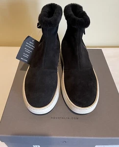 Aquatalia Alison Black Water Resistant Shearling Booties Women's 7.5 M NWB - Picture 1 of 13