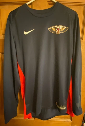 NIKE engineered NBA New Orleans PELICANS Long Sleeve Dri-Fit Shirt sz L Cover