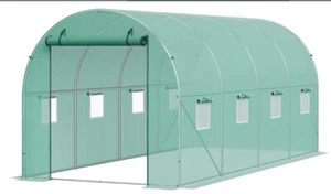 Walk-in Tunnel Greenhouse Green PE Cover Galvanized Frame 14.6x6.4x6.3ft - Picture 1 of 10