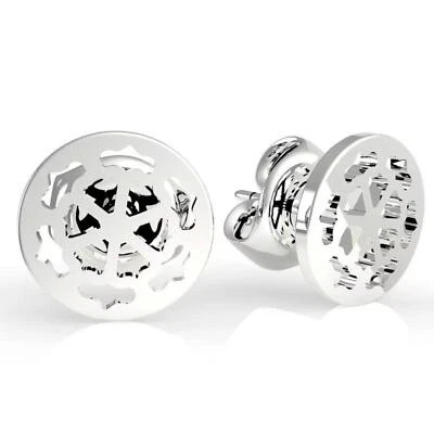 Orecchini Da Donna Guess UBE29075 A Lobo In Acciaio Traforato Motivo Peonia - Immagine 1 di 2