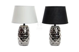 LAMPADA TAVOLO LAMPADA COMODINO LAMPADA APPOGGIO CERAMICA ARGENTO - Foto 1 di 3