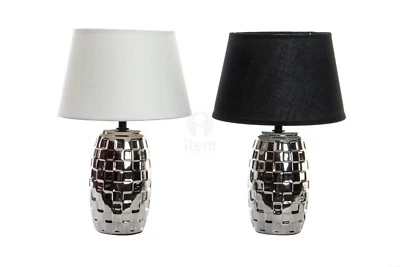 LAMPADA TAVOLO LAMPADA COMODINO LAMPADA APPOGGIO CERAMICA ARGENTO - Immagine 1 di 3