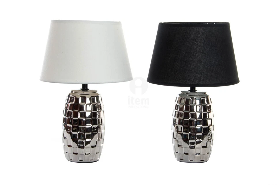 LAMPADA TAVOLO LAMPADA COMODINO LAMPADA APPOGGIO CERAMICA ARGENTO - Immagine 1 di 3