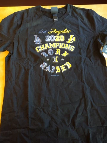Men's La Dodgers Lakers New Era Born X Raised 2020 Dual Champion T-shirt-large Cover