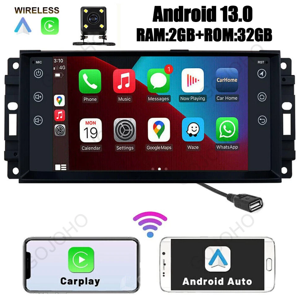 Car Stereo Navigation Radio Head unit for Jeep Dodge RAM Chrysler Carplay Auto - Image 1 of 4