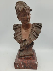 Georges VAN DER STRAETEN (1856-1928) Busto de mujer de bronce con máscara, firmado - Imagen 1 de 9