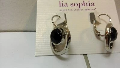 lia sophia jewelry drop Haywire Earrings with Black Stones silver tone - Image 1 of 4
