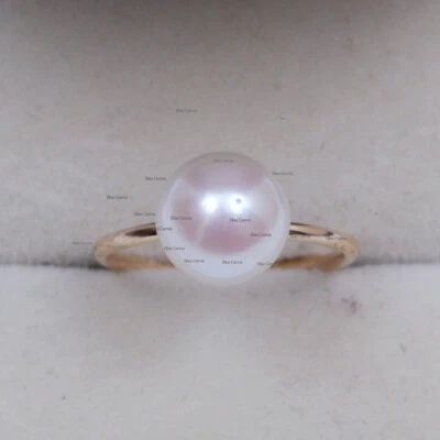 New Solitaire Genuine Pearl Gemstone Band Ring 14k Yellow Gold Handmade Jewelry  Foto 1 de 2