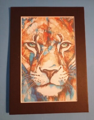 Impresión de acuarela de 5" x 7" mate 4" x 6" de primer plano de león de montaña Foto 1 de 2