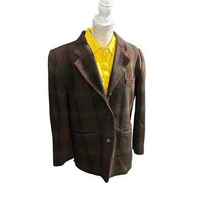 Blazer De Colección Eddie Bauer Mujer Marrón Rojo 2 Botones 100% Lana Tweed Talla LP Cuadros Foto 1 de 4