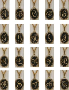 Damascene Gold Oval Initial Pendant on Chain Necklace by Midas of Toledo Spain - Picture 1 of 21
