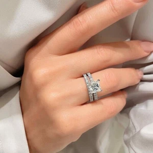 Platinum Wedding Ring Set Princess Cut 3.10 Carat Moissanite PT950 Sizes 5 6 7 8 - Picture 1 of 6