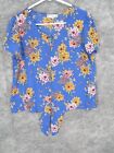 Pink Rose Women's Top Medium Flowy Front Cutout Floral Tie Front Sheer Blue
