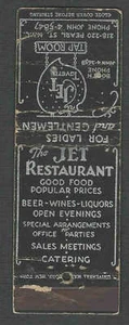 Ca 1935* MATCHBOOK ADVERTISING FOR THE JET RESTAURANT IN NEW YORK - Picture 1 of 1