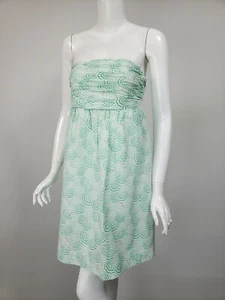 VINEYARD VINES White Green Pink Beach Umbrella Print Cotton Strapless Dress sz 2 - Picture 1 of 3