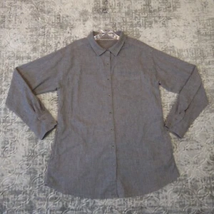 Camisa PrAna para mujer talla mediana gris mezcla de cáñamo manga con lengüeta enrollable túnica Aster - Imagen 1 de 7