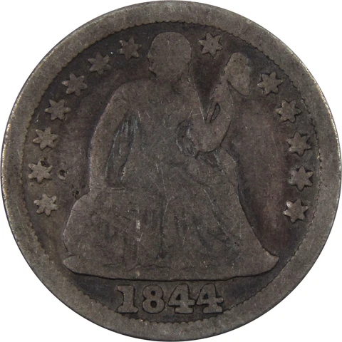 1844 Seated Liberty Dime VG Very Good 90% Silver 10c Coin SKU:I7268 Cover