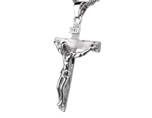 Großer Herren 3D KREUZ JESUS SCHUTZ Anhänger an 925 Sterlingsilber 20" Halskette - Bild 1 von 7