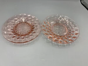 Lot 2 Vintage Jeannette Cube Pink Depression Glass Saucers 1930's -Cups not incl - Picture 1 of 4