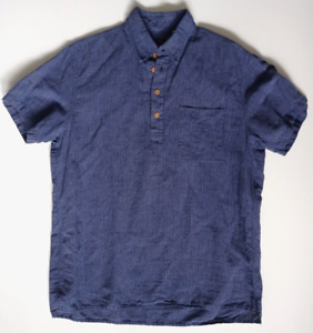 Men J.Crew Slim Baird McNutt Irish Linen Short Sleeve Pinstripe Collared Shirt M