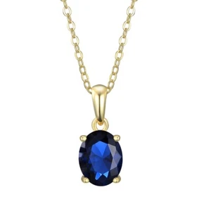 Ladies 9 Carat Gold on Sterling 925 Silver 1.5 Ct Blue Sapphire Pendant Necklace - Picture 1 of 6