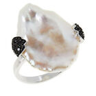 HSN Deb Guyot Studio Sterling Semi Baroque Pearl and Black Spinel Ring Size 8