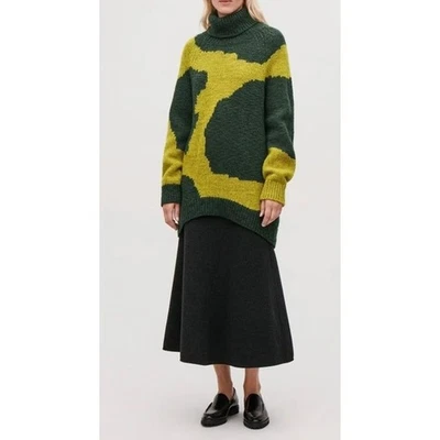 COS Intarsia Wool Roll Turtleneck Jumper Sweater Abstract Sz XS/S Oversized - Image 1 of 4