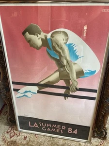 Rara litografia vintage firmata 1984 LA Summer Games Olimpiadi ginnastica maschile #220 - Foto 1 di 18