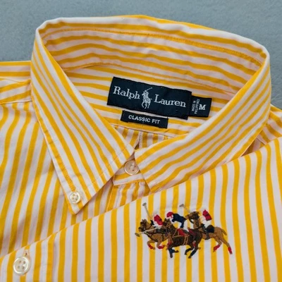 Ralph Lauren Shirt Mens Medium Yellow White Striped Button Down Polo Players - Image 1 of 4