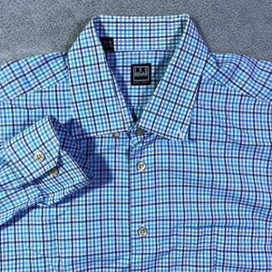 IKE BEHAR New York blau kariertes Herrenhemd Größe XL 100 Baumwolle Button Down - Bild 1 von 12