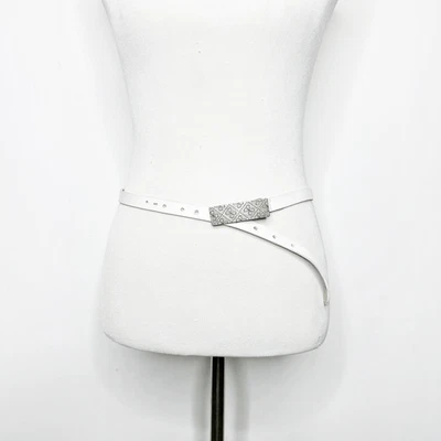 VTG 90s y2k GUESS SKINNY accident BELT WHITE leather womens S small - Image 1 of 4