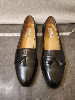 Stanley Blacker Leather Tassel Loafers Men’s 13 N Black Slip On Made in Italy - Image 1 of 4
