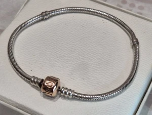 Pandora Moments Snake Chain Bracelet Rose Gold Plated Clasp 20cm With Box - Picture 1 of 4