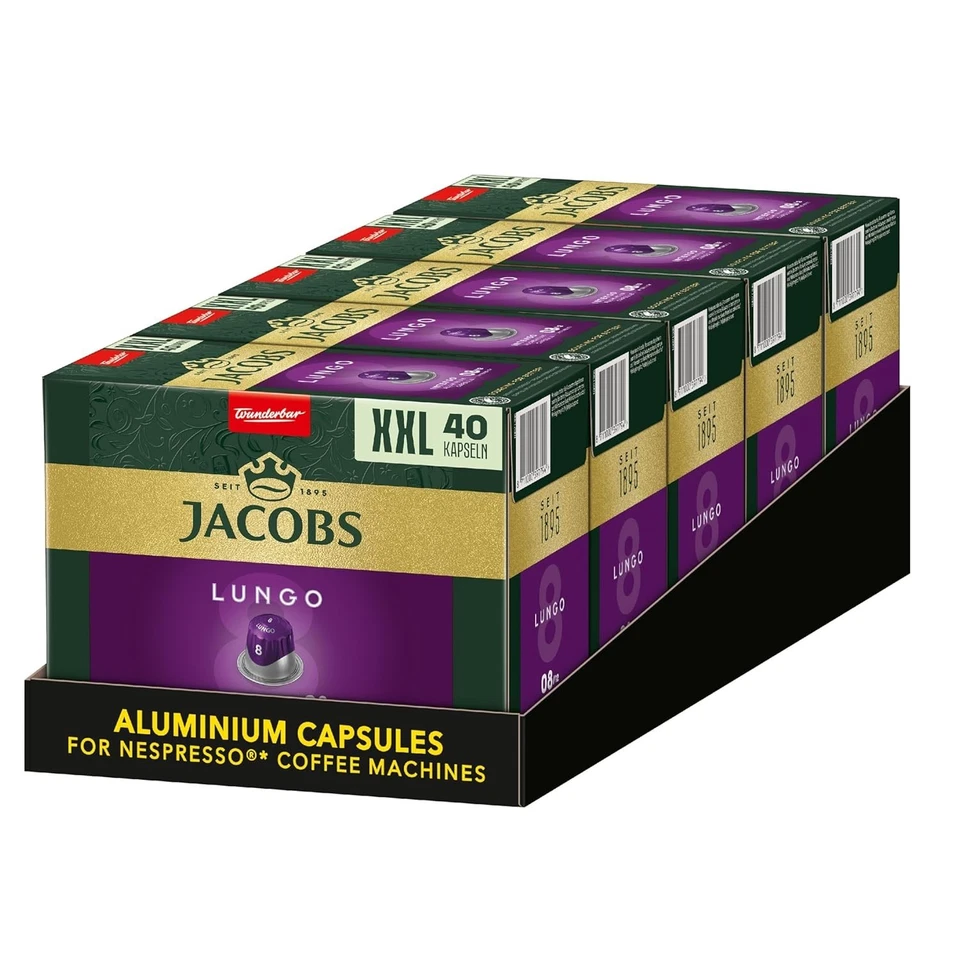 Jacobs Lungo 8 Intenso Nespresso Kaffeekapseln - 5 x 40 Stück