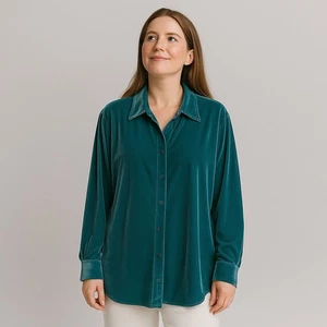 Soft Surroundings Women's Velvet Boyfriend Tunic Long Sleeve Shirt Teal XL - Picture 1 of 5