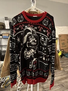 Star Wars Pullover Herren XL rot schwarz Ugly Christmas Strick Darth Vader Disney - Bild 1 von 7