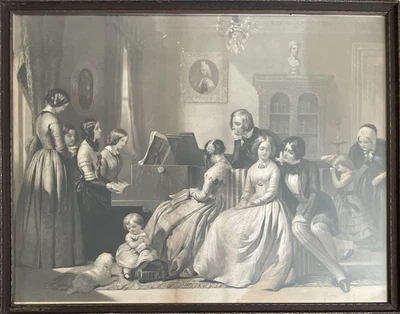 Antique Simmons Frank Stone English School Framed Print Engraving W 34” The Duet - Image 1 of 4