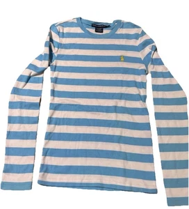 Vintage RALPH LAUREN SPORT - 100% Cotton Striped Shirt Medium Light Blue - Picture 1 of 6