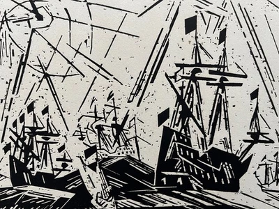 Lyonel Feininger Orig. Holzschnitt 1918- Hansaflotte - Expressionismus - Bauhaus - Bild 1 von 4