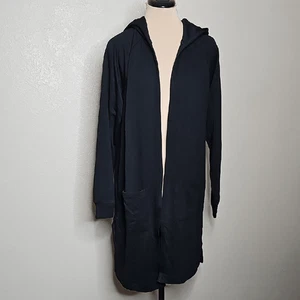 NWT Bobeau Black Fleece Hooded Open Cardigan Duster Medium - Picture 1 of 7