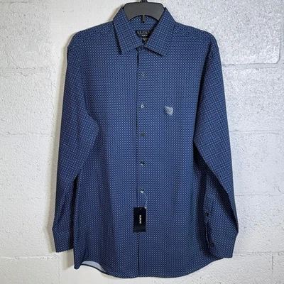 Camisa de vestir Alfani para hombre ajustada 4 vías elástica medallón azul marino 15-15,5 32-33 $65 Foto 1 de 4