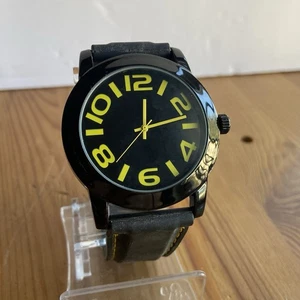 Black & Yellow Herrenuhr große Zahl Quarz 43mm Japan Uhrwerk - neue Batterie - Bild 1 von 6