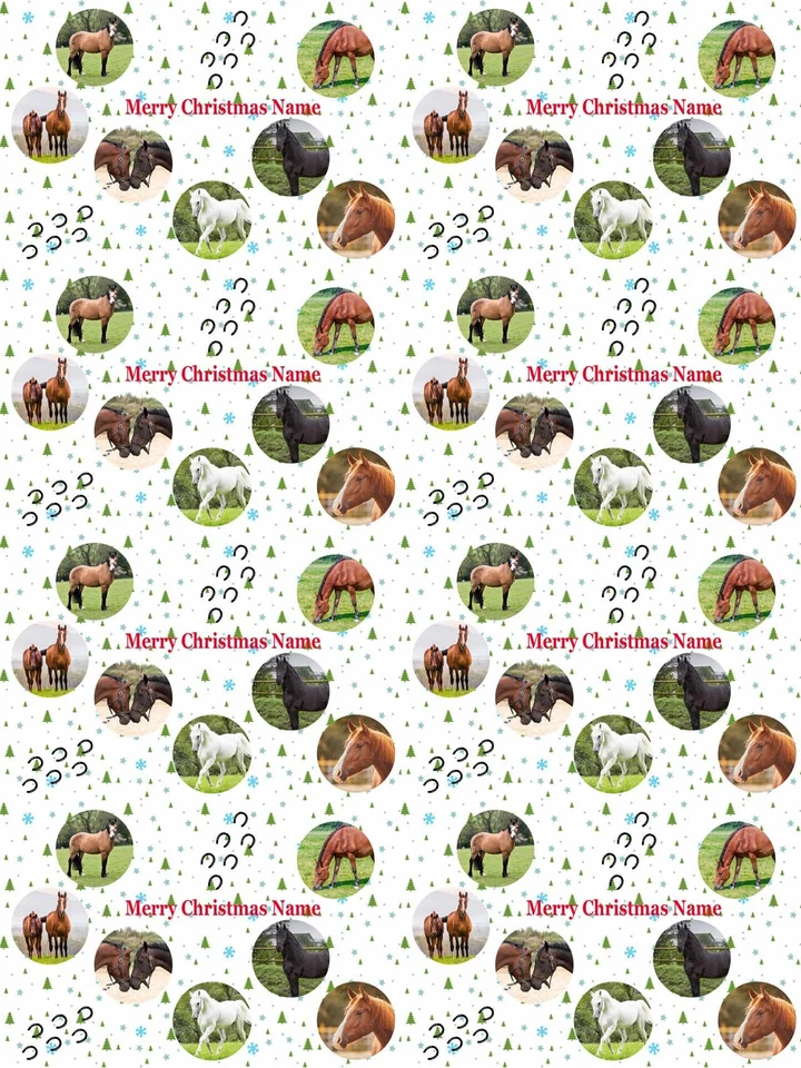 TRULY PERSONALISED Horses Personalised Christmas Gift Wrapping Paper 4 Designs ADD NAME