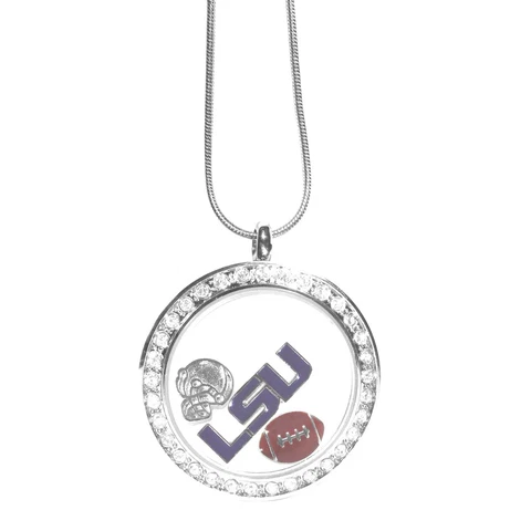 LSU Tigers Snake Chain Necklace with Locket & Charms - NCAA Cover
