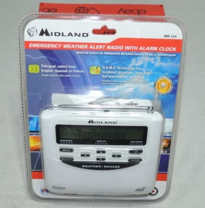 Midland WR-120 Radio de alerta meteorológica de emergencia con reloj despertador - Blanco | Nuevo - Imagen 1 de 9