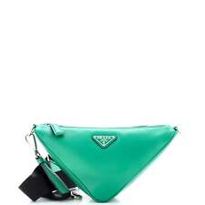 Prada Triangle Logo Zip Crossbody Bag Soft Leather Small Green
